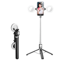 Miniatyrbillede 1 af 5: 1,3 m Udtrækkelig Selfie Stick Bluetooth Fjernbetjening Bærbart Tripod Stativ + Udfyldningslys og Spejl Black