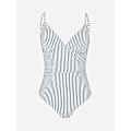 Miniatyrbillede 5 af 5: Dame Badedragt Heldragt V-hals Mavekontrol Rynket Front Lav Ryg Striped XS
