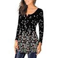 Miniatyrbilde 2 av 4: Dame Tunika Topper Ensfarget Plissert V-hals Knapper Bluse Blomstertrykte Damer Feather 2XL