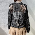 Miniatyrbillede 5 af 5: Dame Hul Ud Hæklet Strik Trøje Crop Tops Langærmet Trøje Cropped Style 5 M