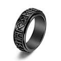 Miniatyrbillede 2 af 4: Nordisk Vikinge-tekst Ring i rustfrit stål, der kan drejes, Retro Sort Moderigtig Herre Ring black No. 12