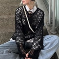 Miniatyrbillede 2 af 5: Dame Hul Ud Hæklet Strik Trøje Crop Tops Langærmet Trøje Cropped Style 1 L