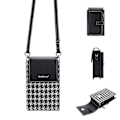 Miniatyrbild 1 av 5: Magnetisk knappsplicing Gird PU läder crossbody väska liten axelväska för resor, dagligt bruk Black