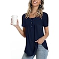 Miniatyrbild 1 av 5: Dam vår-sommar Henley Shirts Button Up Tunika Toppar 2023 Casual Kortärmad Blus T Navy Blue 3XL
