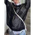 Miniatyrbillede 4 af 5: Dame Hul Ud Hæklet Strik Trøje Crop Tops Langærmet Trøje Cropped Style 1 L