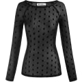 Pikkukuva 5 / 5: Naisten joustava pyöreäkauluksinen läpinäkyvä seksikäs slim fit -verkkotoppi pitkillä hihoilla Black Print XL