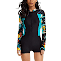 Miniatyrbillede 2 af 5: Dame Heldragt Badedragt Langærmet Rash Guard Dame Våddragt Atletisk Black Floral Printed L