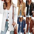 Miniatyrbillede 1 af 5: Dame Cardigan Sweater Åben Front Overtøj Blød Langærmet Arbejde Hyggelig Dame Frakke Black L