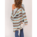 Miniatyrbild 2 av 5: Dam Puff Långärmad Virkad Stickad Cardigan Tröjor Color Block Kimono Open Front Coat Ytterkläder XL