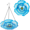 Miniatyrbillede 1 af 5: Hængende Fuglebad Udendørs Glas 30 cm Fuglebad Fuglefoder Skål Dobbelt Lag Blå Blomst Have Dekoration