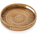 Miniatyrbilde 1 av 5: Rattan Serveringsbrett Med Håndtak 30cm Håndvevde Kurvbrett Rattanbrett Rustikt Dekorativt Brett