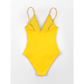 Miniatyrbillede 3 af 3: Dame Badedragt Heldragt V-hals Mavekontrol Rynket Front Lav Ryg Yellow M