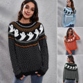 Miniatyrbilde 4 av 5: Langermet strikket genser for kvinner, løs høst- og vinterdameklær Light blue Xxl (new)
