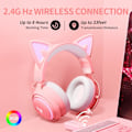 Miniatyrbillede 3 af 5: 2.4G Pink Katteøre Headset GS510 Trådløse Gaming Hovedtelefoner med RGB Lys, Stereo Lyd, Udtrækkelig Mikrofon med Støjreduktion