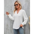 Miniatyrbillede 2 af 4: Dame Casual V-hals Toppe Sorte Skjorter Lanterne Lange Ærmer Bluser White L