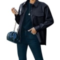 Miniatyrbillede 1 af 3: Dame Knaplukning Faux Pu Læderjakke Shacket Casual Skjorte Langærmet Blazer Frakke Med Brystlomme M
