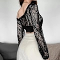 Miniatyrbillede 4 af 5: Dame Hul Ud Hæklet Strik Trøje Crop Tops Langærmet Trøje Cropped Style 6 M