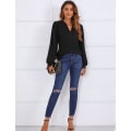 Miniatyrbillede 5 af 5: Dame Casual V-hals Toppe Sorte Skjorter Lanterne Lange Ærmer Bluser Black S