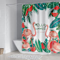 Miniatyrbillede 2 af 4: Flammende Flamingo Bruseforhæng 180*200 Cm, T Bruseforhæng Vandtæt Polyester Bruseforhæng Med 12 Kroge Til Juledekoration