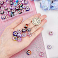 Miniatyrbillede 4 af 5: 54 stk. Glas Tilfældig Blandet Farve Europæiske Perler Stort Hul Rhinestone Spacer Perle til DIY Håndværk Armbånd Halskæder Smykkefremstilling (Hul: 5mm)