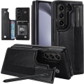 Miniatyrbild 1 av 5: Z Fold 5 Fodral, PU Läder Plånboksfodral Kompatibel Samsung Galaxy Z Fold 5 Med S Pen Hållare, Kortfack & Stativ Black For Galaxy Z Fold 5