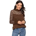 Miniatyrbild 5 av 5: Damtröjor Elegant spets Mesh Semi genomskinlig blus Casual långärmad turtleneck
