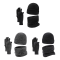 Miniatyrbild 4 av 5: Halsduk handskar tredelad set stickad plus fluff ärmmössa hatt halsduk set Dark gray Average size
