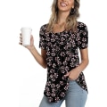 Miniatyrbilde 1 av 5: Dame Vår-sommer Henley Skjorter Knapp Tunic Topper 2023 Casual Kort Erm Bluse T Gypsophila Black L