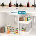 Miniatyrbillede 2 af 5: Underskabs Organizer, 2-lags Underskabs Opbevarings Organizer, Badeværelses Stående Hylde, Badekollektion Udtrækskurve Med Kroge, Multifunktionel Opbevaring