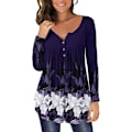 Miniatyrbilde 1 av 4: Dame Tunika Topper Ensfarget Plissert V-hals Knapper Bluse Blomstertrykte Damer White S