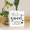 Miniatyrbild 4 av 5: Rolig badrumsskylt i trä Hello Sweet Cheeks Träblockskylt för badrumshyllan Toalett Toalett Hembordsdekoration, bondgård Badrumsträlåda