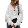 Miniatyrbild 1 av 5: Dam V-ringning Button Down stickat Lanternärm Basic stickad cardigan tröja Toppar L