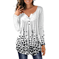 Miniatyrbilde 1 av 4: Dame Tunika Topper Ensfarget Plissert V-hals Knapper Bluse Blomstertrykte Damer Winered L
