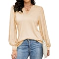 Miniatyrbillede 1 af 4: Dame Casual V-hals Toppe Sorte Skjorter Lanterne Lange Ærmer Bluser Apricot XL