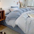 Miniatyrbild 2 av 5: Bomullsduntäcke, lyxigt enkelt randigt sängklädesset, japansk stil rent bomullstäcke randigt blue 2.0m