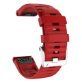 Miniatyrbilde 3 av 3: For Garmin Tactix 7 Pro/Fenix 7X/Fenix 6X Pro 26mm Silikon Klokkereim med Stål Sølvspenne Red