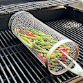 Miniatyrbilde 1 av 5: BBQ Rullende Grillkurv, Grillkurv i Rustfritt Stål med Trådnett, Bærbart Utendørs Camping Kokekar for Grønnsaker