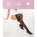 Miniatyrbilde 5 av 5: Hold Up-strømper for kvinner med blondekant, silke, sklisikker silikon, transparent lårhøy Black M
