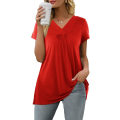 Miniatyrbilde 1 av 4: Dame Casual Topper V-hals T-skjorte Kort/lang Erme Plisserte Longine Skjorter Short Red XL