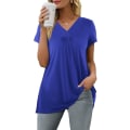 Miniatyrbilde 1 av 4: Dame Casual Topper V-hals T-skjorte Kort/lang Erme Plisserte Longine Skjorter Short Blue M