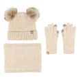Miniatyrbilde 1 av 5: Varmt strikket lue, skjerf og hansker, tredelt sett pluss fluffy ball lue, tredelt sett Beige three-piece set