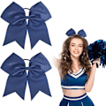 Miniatyrbild 1 av 5: 2 st stora cheer-rosetter 8 tum jumbo cheer-hårrosetter hästsvanshållare elastiskt band navy blue