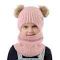 Miniatyrbild 3 av 5: Varm stickad mössa scarf handskar tredelad set plus fluffiga bollar hatt tredelad set Black three-piece set