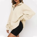 Miniatyrbilde 2 av 4: Oversized Hettegenser for Kvinner, Halv Glidelås, Lang Erme, Kvart Glidelås, Trendy Hettegenser, Antrekk for Tenåringer m0 beige Large