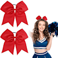 Miniatyrbild 1 av 5: 2 st stora cheer-rosetter 8 tum jumbo cheer-hårrosetter hästsvanshållare elastiskt band red