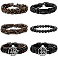 Miniatyrbillede 2 af 5: 8-16 stk. Læderarmbånd til mænd, wrap-manchetarmbånd med Acsergery hampesnore, træperler, gave
