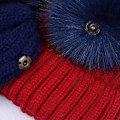 Miniatyrbilde 2 av 2: Varm Vinter Ribbestrikket Fuskepels Dusk Lue Dobbel Pom Pom Beanie Dame
