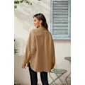 Miniatyrbild 5 av 5: Damjacka i konstläder Pu Oversized Shacket Button Down Casual Skjorta Långärmad kavajjacka med ficka Ytterkläder M