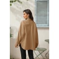 Miniatyrbillede 5 af 5: Dame Faux Læderjakke Pu Oversized Shacket Knap Ned Casual Skjorte Langærmet Blazer Frakke Med Lomme Overtøj S