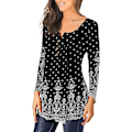 Miniatyrbilde 2 av 4: Dame Tunika Topper Ensfarget Plissert V-hals Knapper Bluse Blomstertrykte Damer Mixblue 1 M